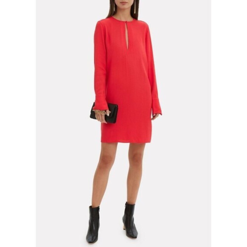 Equipment Carmine Red Bonnie Dress Keyhole Long Sleeve Shift SZ M NWT